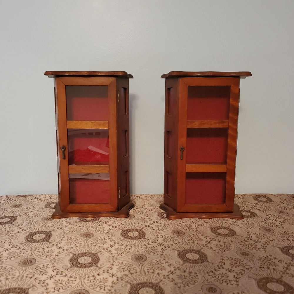 2 Vintage Wooden Curio Cabinets